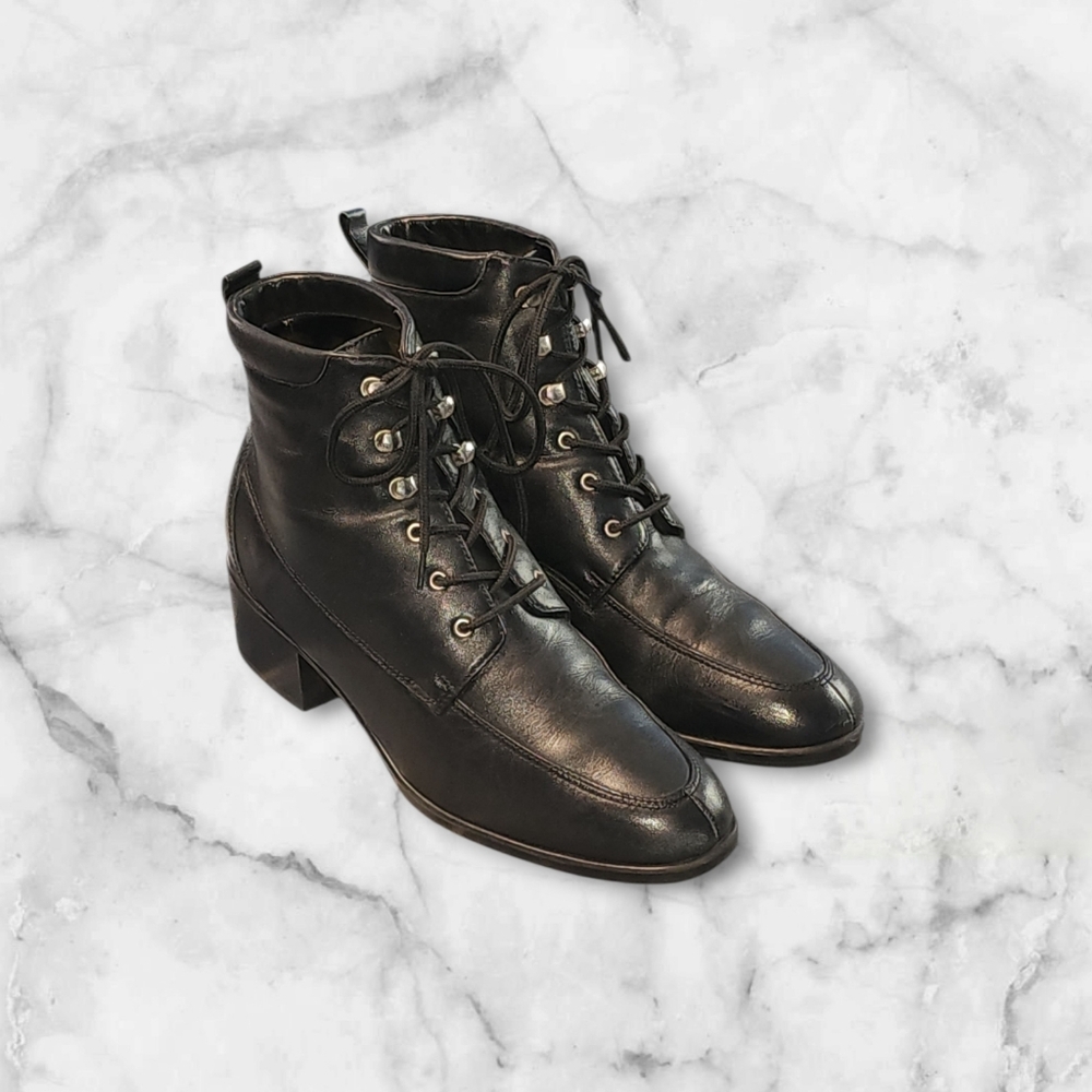 Women Vintage Leather Black Ankle Boots By Maine Woods Size 8.5M